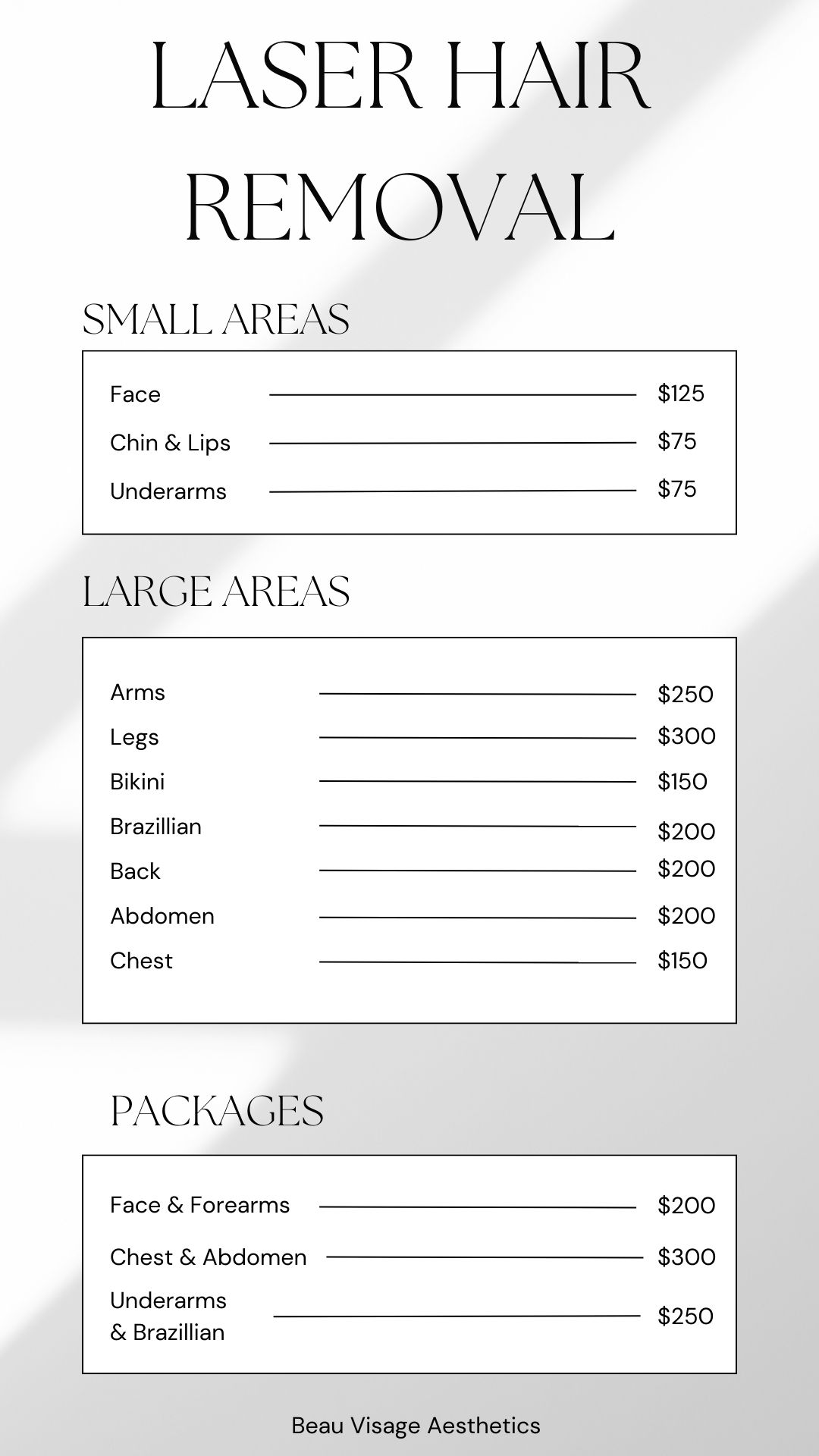 Laser hair removal prise list promo package