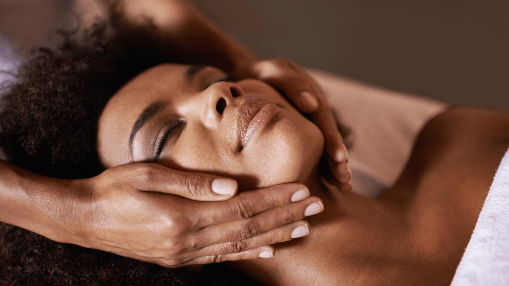 Woman enjoying a relaxing facial treatment with Image Skincare at Walnut Creek Beau Visage Aesthetics MedSpa