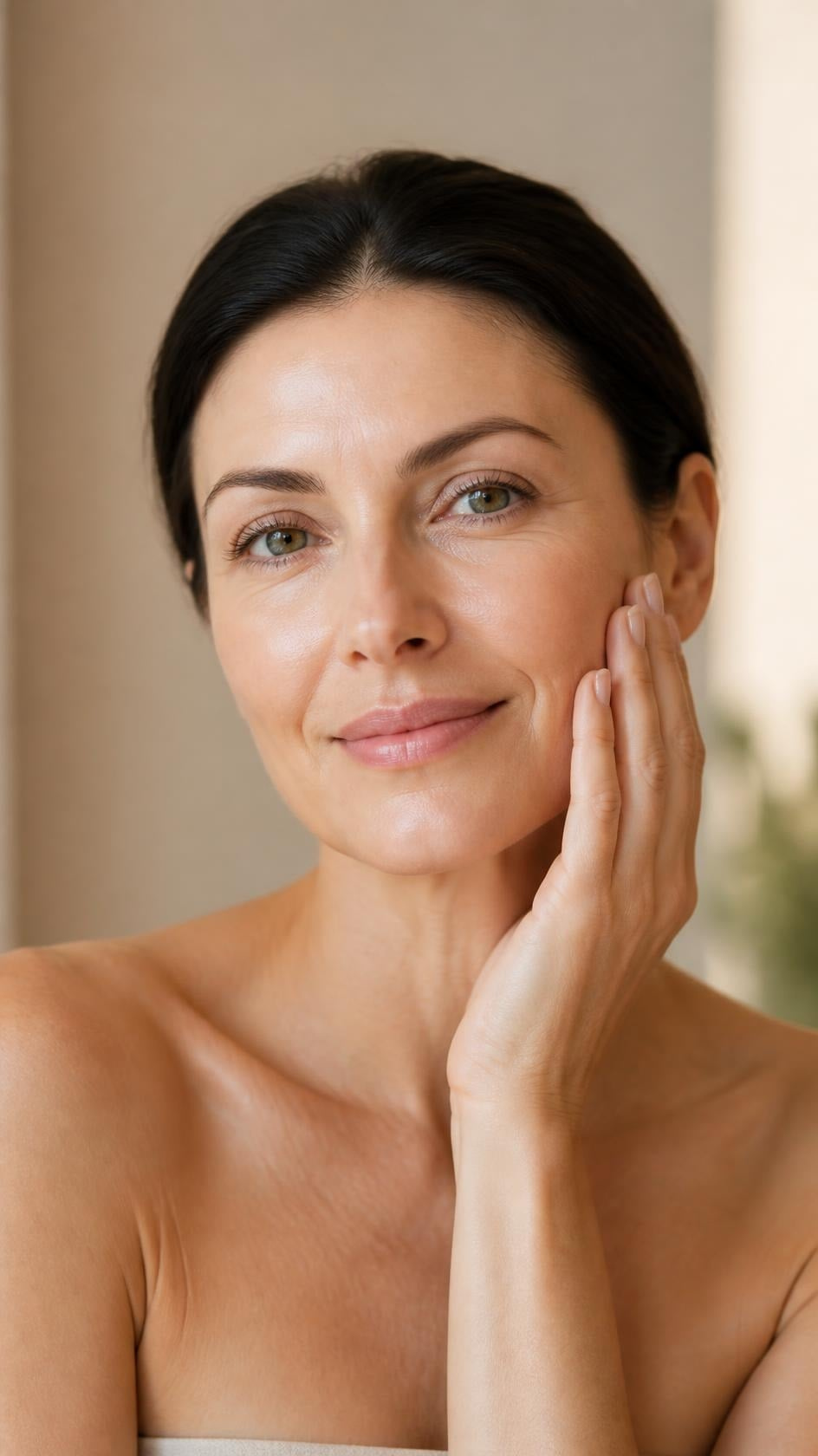 Woman with healthy, radiant skin after physician-led microneedling treatment